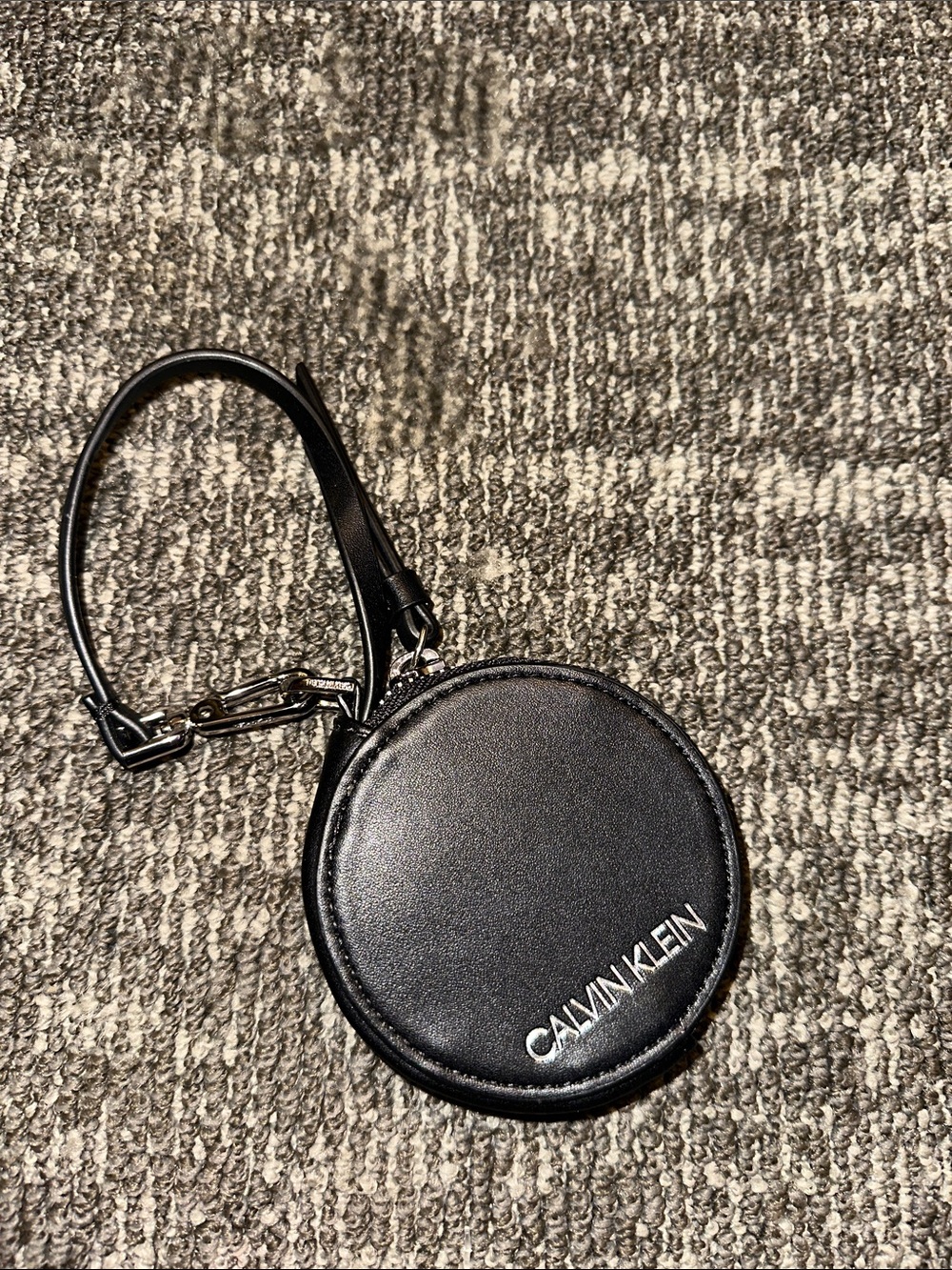 Calvin Klein Black Round Leather Key & Card Holder with Strap